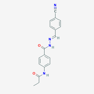 molecular formula C18H16N4O2 B323453 N-(4-{[2-(4-cyanobenzylidene)hydrazino]carbonyl}phenyl)propanamide CAS No. 6043-56-7