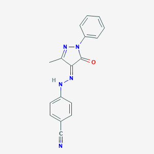 molecular formula C17H13N5O B323489 4-[(2E)-2-(3-methyl-5-oxo-1-phenylpyrazol-4-ylidene)hydrazinyl]benzonitrile 