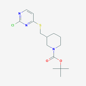 molecular formula C15H22ClN3O2S B3235066 3-(2-Chloro-pyrimidin-4-ylsulfanylmethyl)-piperidine-1-carboxylic acid tert-butyl ester CAS No. 1353988-25-6