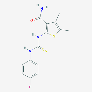molecular formula C14H14FN3OS2 B323516 2-{[(4-Fluoroanilino)carbothioyl]amino}-4,5-dimethylthiophene-3-carboxamide 