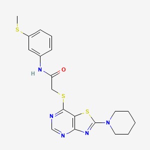 molecular formula C19H21N5OS3 B3235990 N-(3-(methylthio)phenyl)-2-((2-(piperidin-1-yl)thiazolo[4,5-d]pyrimidin-7-yl)thio)acetamide CAS No. 1358726-34-7