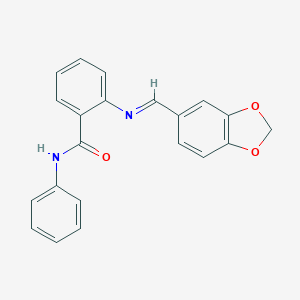 molecular formula C21H16N2O3 B323610 2-[(1,3-benzodioxol-5-ylmethylene)amino]-N-phenylbenzamide 