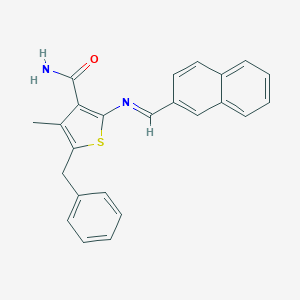 molecular formula C24H20N2OS B323619 5-Benzyl-4-methyl-2-[(2-naphthylmethylene)amino]-3-thiophenecarboxamide 