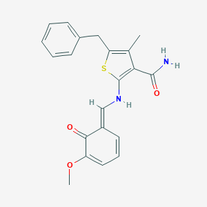 molecular formula C21H20N2O3S B323620 5-benzyl-2-[[(E)-(5-methoxy-6-oxocyclohexa-2,4-dien-1-ylidene)methyl]amino]-4-methylthiophene-3-carboxamide 