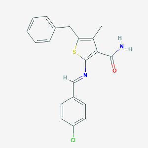 molecular formula C20H17ClN2OS B323623 5-Benzyl-2-[(4-chlorobenzylidene)amino]-4-methyl-3-thiophenecarboxamide 