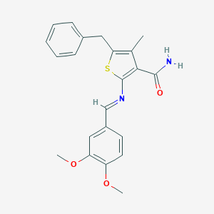molecular formula C22H22N2O3S B323626 5-Benzyl-2-[(3,4-dimethoxybenzylidene)amino]-4-methyl-3-thiophenecarboxamide 