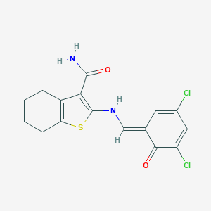 molecular formula C16H14Cl2N2O2S B323635 2-[[(E)-(3,5-dichloro-6-oxocyclohexa-2,4-dien-1-ylidene)methyl]amino]-4,5,6,7-tetrahydro-1-benzothiophene-3-carboxamide 