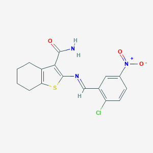 molecular formula C16H14ClN3O3S B323636 2-({2-Chloro-5-nitrobenzylidene}amino)-4,5,6,7-tetrahydro-1-benzothiophene-3-carboxamide 