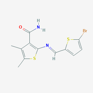 molecular formula C12H11BrN2OS2 B323640 2-{[(5-Bromo-2-thienyl)methylene]amino}-4,5-dimethyl-3-thiophenecarboxamide 