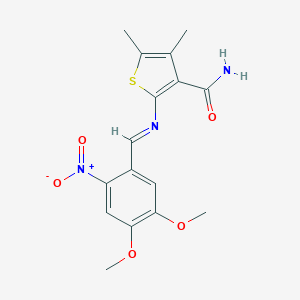 molecular formula C16H17N3O5S B323646 2-({2-Nitro-4,5-dimethoxybenzylidene}amino)-4,5-dimethyl-3-thiophenecarboxamide 