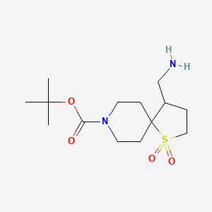 molecular formula C14H26N2O4S B3236617 Tert-butyl 4-(aminomethyl)-1-thia-8-azaspiro[4.5]decane-8-carboxylate 1,1-dioxide CAS No. 1373028-03-5