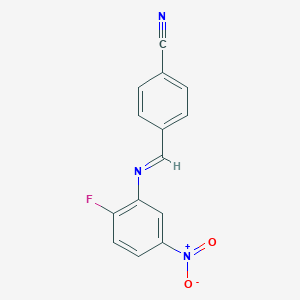 molecular formula C14H8FN3O2 B323663 4-{[(2-Fluoro-5-nitrophenyl)imino]methyl}benzonitrile 