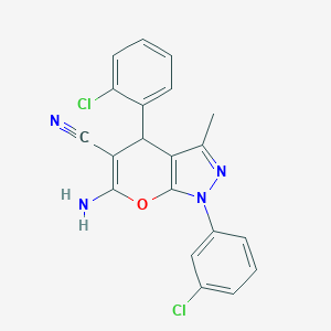 molecular formula C20H14Cl2N4O B323676 6-Amino-4-(2-chlorophenyl)-1-(3-chlorophenyl)-3-methyl-1,4-dihydropyrano[2,3-c]pyrazole-5-carbonitrile 