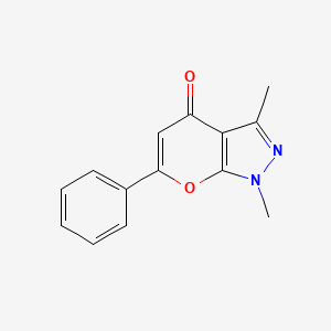 molecular formula C14H12N2O2 B3236797 1,3-Dimethyl-6-phenylpyrano[2,3-c]pyrazol-4(1H)-one CAS No. 137527-47-0