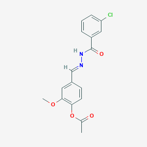 (E)-4-((2-(3-chlorobenzoyl)hydrazono)methyl)-2-methoxyphenyl acetate
