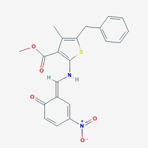 molecular formula C21H18N2O5S B323725 methyl 5-benzyl-4-methyl-2-[[(E)-(3-nitro-6-oxocyclohexa-2,4-dien-1-ylidene)methyl]amino]thiophene-3-carboxylate 