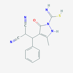 molecular formula C15H13N5OS B323746 4-(2,2-dicyano-1-phenylethyl)-5-methyl-3-oxo-1H-pyrazole-2-carboximidothioic acid 