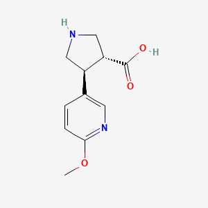 molecular formula C11H14N2O3 B3237606 (+/-)-trans-4-(6-Methoxy-3-pyridinyl)pyrrolidine-3-carboxylic acid CAS No. 1392266-65-7