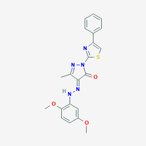 (4E)-4-[(2,5-dimethoxyphenyl)hydrazinylidene]-5-methyl-2-(4-phenyl-1,3-thiazol-2-yl)pyrazol-3-one