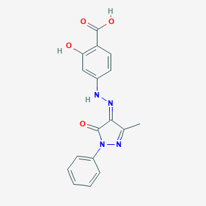 molecular formula C17H14N4O4 B323781 2-hydroxy-4-[(2Z)-2-(3-methyl-5-oxo-1-phenylpyrazol-4-ylidene)hydrazinyl]benzoic acid 