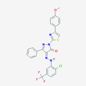 (4Z)-4-[[2-chloro-5-(trifluoromethyl)phenyl]hydrazinylidene]-2-[4-(4-methoxyphenyl)-1,3-thiazol-2-yl]-5-phenylpyrazol-3-one