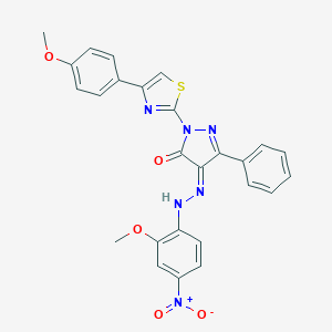molecular formula C26H20N6O5S B323783 (4Z)-4-[(2-methoxy-4-nitrophenyl)hydrazinylidene]-2-[4-(4-methoxyphenyl)-1,3-thiazol-2-yl]-5-phenylpyrazol-3-one 