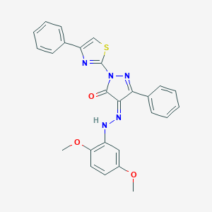 (4Z)-4-[(2,5-dimethoxyphenyl)hydrazinylidene]-5-phenyl-2-(4-phenyl-1,3-thiazol-2-yl)pyrazol-3-one