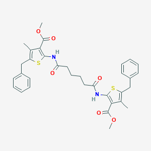 molecular formula C34H36N2O6S2 B323794 Methyl 5-benzyl-2-[(6-{[5-benzyl-3-(methoxycarbonyl)-4-methyl-2-thienyl]amino}-6-oxohexanoyl)amino]-4-methyl-3-thiophenecarboxylate 