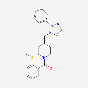 molecular formula C23H25N3OS B3237949 (2-(methylthio)phenyl)(4-((2-phenyl-1H-imidazol-1-yl)methyl)piperidin-1-yl)methanone CAS No. 1396846-62-0