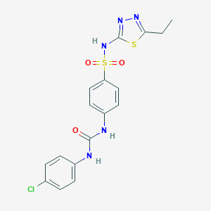 molecular formula C17H16ClN5O3S2 B323803 4-{[(4-chloroanilino)carbonyl]amino}-N-(5-ethyl-1,3,4-thiadiazol-2-yl)benzenesulfonamide 