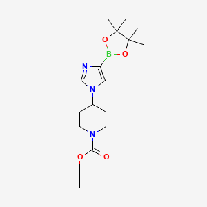 molecular formula C19H32BN3O4 B3238141 1-(N-Boc-piperidin-4-yl)imidazole-4-boronic acid pinacol ester CAS No. 1401697-47-9