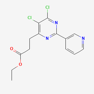 molecular formula C14H13Cl2N3O2 B3238665 Ethyl 3-(5,6-dichloro-2-pyridin-3-ylpyrimidin-4-yl)propanoate CAS No. 1416372-17-2