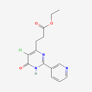 molecular formula C14H14ClN3O3 B3238679 Ethyl 3-(5-chloro-6-oxo-2-pyridin-3-yl-1H-pyrimidin-4-yl)propanoate CAS No. 1416374-45-2