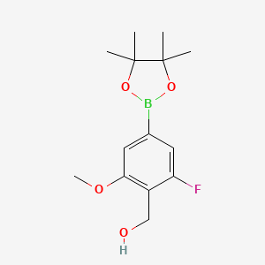 molecular formula C14H20BFO4 B3238788 [2-Fluoro-6-methoxy-4-(4,4,5,5-tetramethyl-1,3,2-dioxaborolan-2-yl)phenyl]methanol CAS No. 1417736-84-5