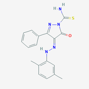 molecular formula C18H17N5OS B323883 (4E)-4-[(2,5-dimethylphenyl)hydrazinylidene]-5-oxo-3-phenylpyrazole-1-carbothioamide 