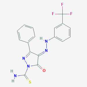 molecular formula C17H12F3N5OS B323884 (4E)-5-oxo-3-phenyl-4-[[3-(trifluoromethyl)phenyl]hydrazinylidene]pyrazole-1-carbothioamide 