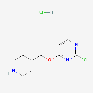 molecular formula C10H15Cl2N3O B3238847 2-Chloro-4-(piperidin-4-ylmethoxy)pyrimidine hydrochloride CAS No. 1417793-06-6