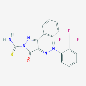 molecular formula C17H12F3N5OS B323885 (4E)-5-oxo-3-phenyl-4-[[2-(trifluoromethyl)phenyl]hydrazinylidene]pyrazole-1-carbothioamide 
