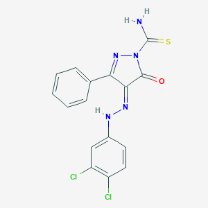 (4E)-4-[(3,4-dichlorophenyl)hydrazinylidene]-5-oxo-3-phenylpyrazole-1-carbothioamide
