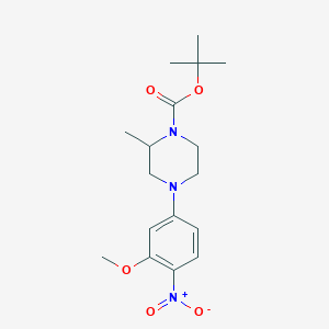 molecular formula C17H25N3O5 B3238863 tert-Butyl 4-(3-methoxy-4-nitrophenyl)-2-methylpiperazine-1-carboxylate CAS No. 1417793-26-0