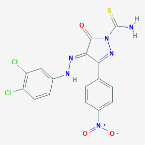 (4E)-4-[(3,4-dichlorophenyl)hydrazinylidene]-3-(4-nitrophenyl)-5-oxopyrazole-1-carbothioamide