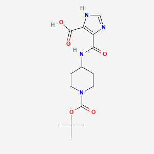 molecular formula C15H22N4O5 B3238870 4-((1-(tert-Butoxycarbonyl)piperidin-4-yl)carbamoyl)-1H-imidazole-5-carboxylic acid CAS No. 1417793-36-2