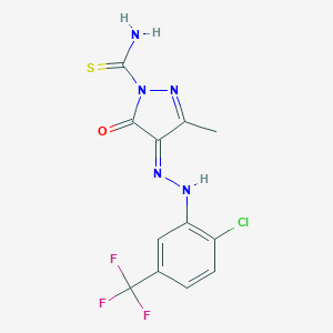 molecular formula C12H9ClF3N5OS B323888 (4E)-4-[[2-chloro-5-(trifluoromethyl)phenyl]hydrazinylidene]-3-methyl-5-oxopyrazole-1-carbothioamide 