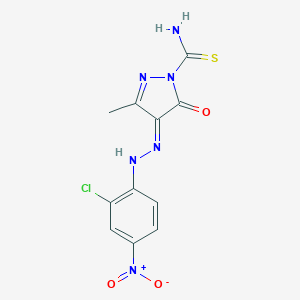 molecular formula C11H9ClN6O3S B323889 (4E)-4-[(2-chloro-4-nitrophenyl)hydrazinylidene]-3-methyl-5-oxopyrazole-1-carbothioamide 