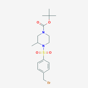 molecular formula C17H25BrN2O4S B3238925 tert-Butyl 4-((4-(bromomethyl)phenyl)sulfonyl)-3-methylpiperazine-1-carboxylate CAS No. 1417793-76-0