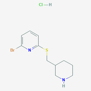 molecular formula C11H16BrClN2S B3238951 2-Bromo-6-((piperidin-3-ylmethyl)thio)pyridine hydrochloride CAS No. 1417794-00-3