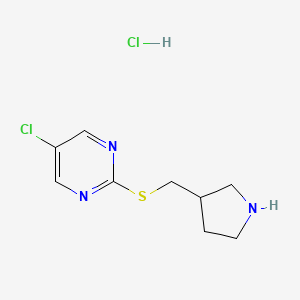 molecular formula C9H13Cl2N3S B3238960 5-Chloro-2-((pyrrolidin-3-ylmethyl)thio)pyrimidine hydrochloride CAS No. 1417794-07-0