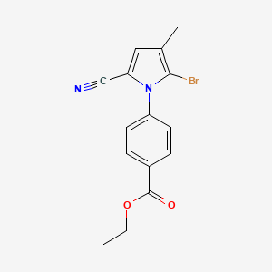 molecular formula C15H13BrN2O2 B3239087 Ethyl 4-(2-bromo-5-cyano-3-methyl-1H-pyrrol-1-yl)benzoate CAS No. 142015-91-6