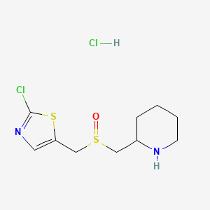molecular formula C10H16Cl2N2OS2 B3239292 2-Chloro-5-(((piperidin-2-ylmethyl)sulfinyl)methyl)thiazole hydrochloride CAS No. 1420846-55-4