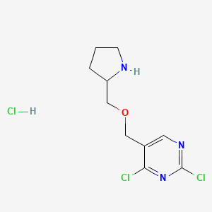 molecular formula C10H14Cl3N3O B3239357 2,4-Dichloro-5-(pyrrolidin-2-ylmethoxymethyl)pyrimidine hydrochloride CAS No. 1420871-79-9